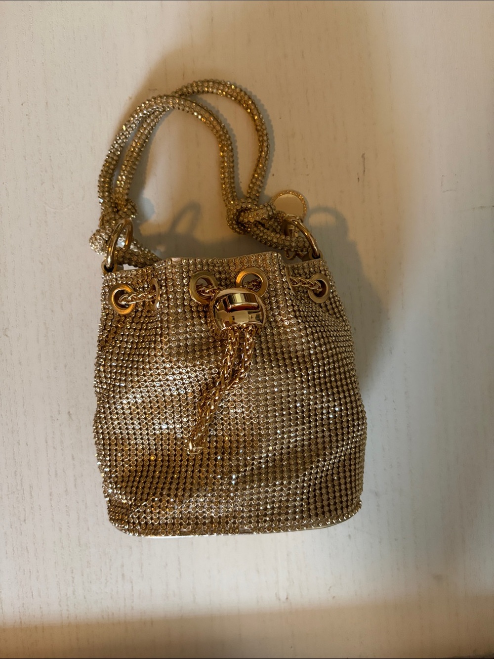 Aldo Gold Mesh Mini Drawstring Bucket Bag